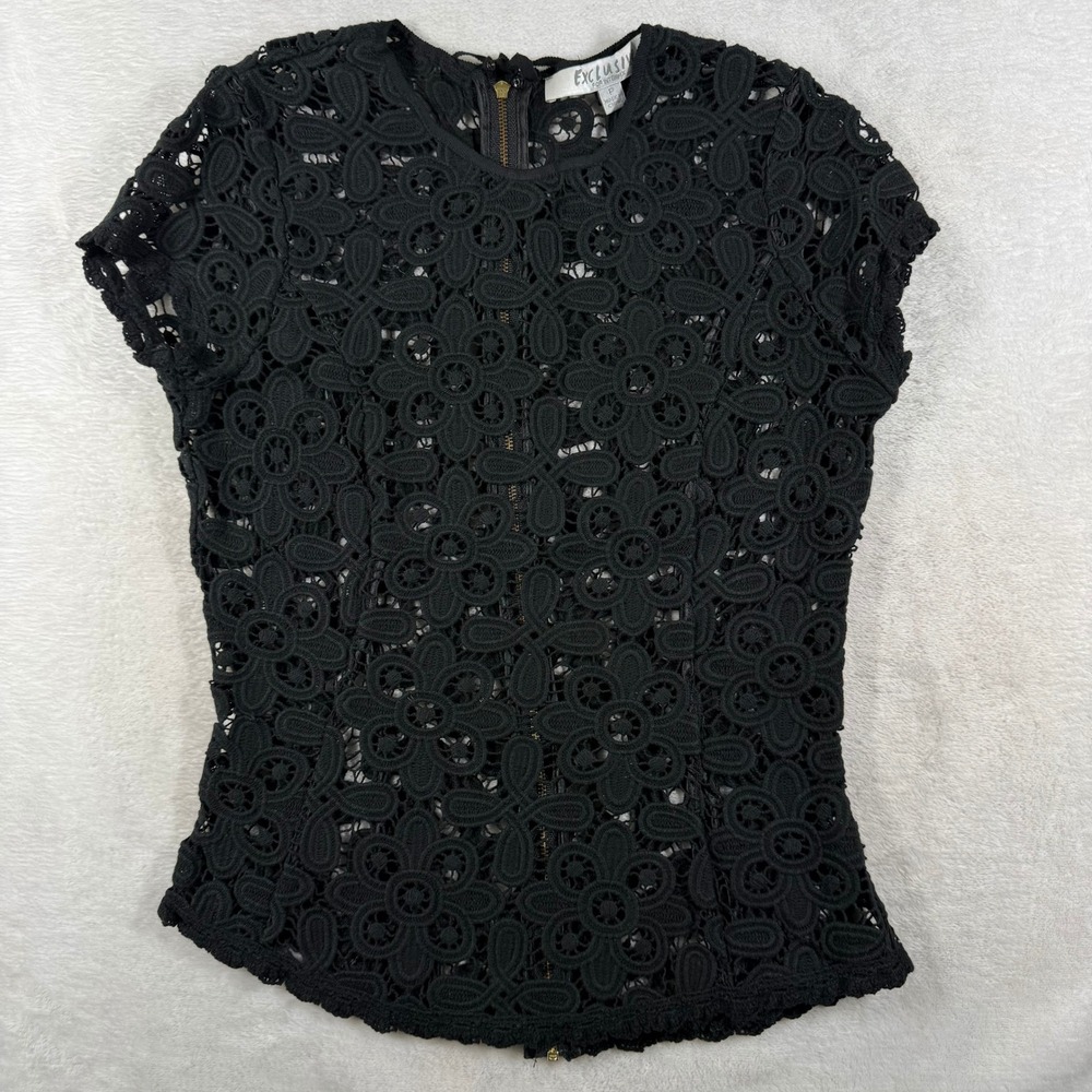 Exclusive for Intermix Black Floral Guipure Lace Zip Back Blouse Womens SP